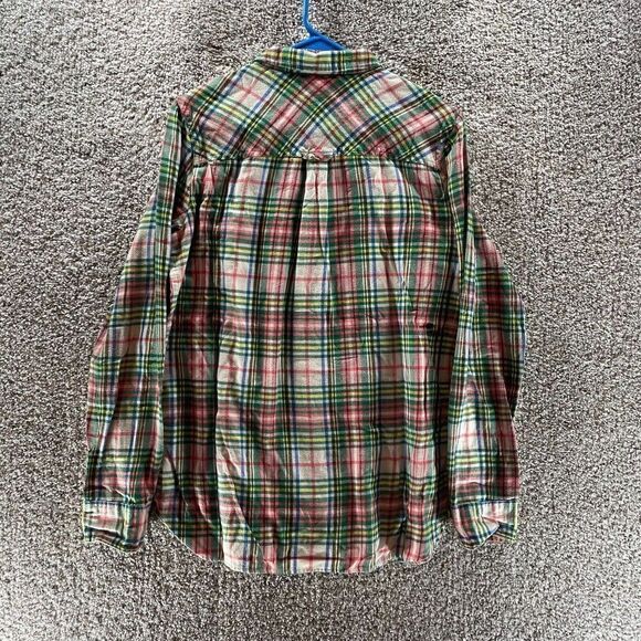 J Crew Shirt Womens 8 Red Green Plaid Button Up Flannel Always Cotton Preppy - Picture 10 of 11